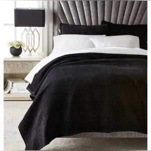 Donna Karan New York Home Black Velvet King quilt blanket & 2 king shams
